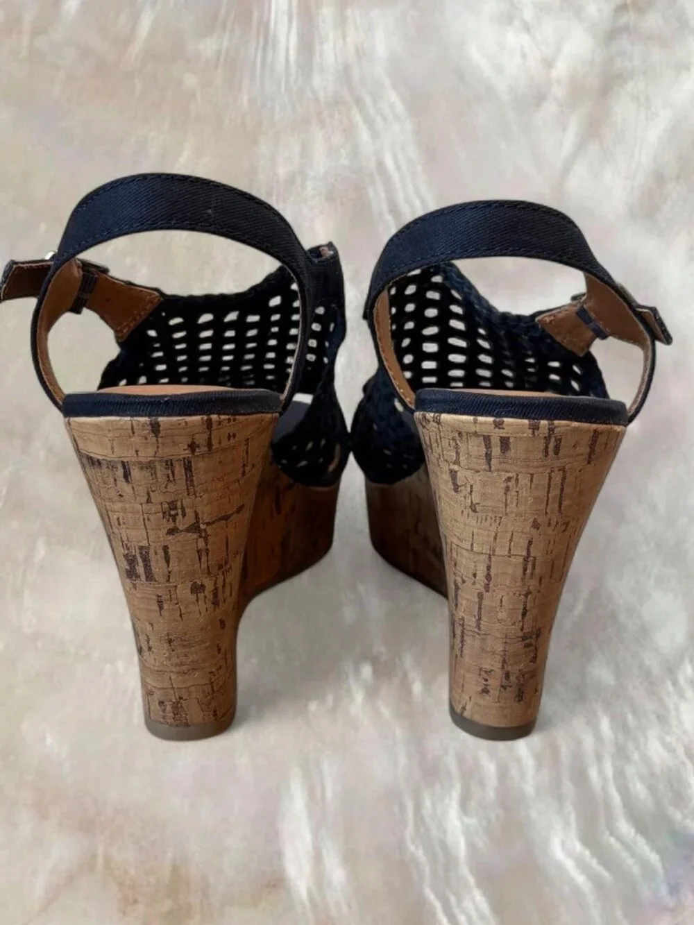 SO Navy Blue Woven Slingback Wedge Sandal
